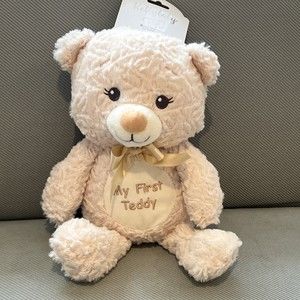KellyBaby My First Teddy Bear Plush Cream KellyToy Rattle 14” Baby Lovey NEW